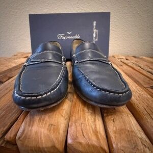 Faconnable Margot-Lea Navy Blue Leather Penny Loafers Mens 7M Made in Italy